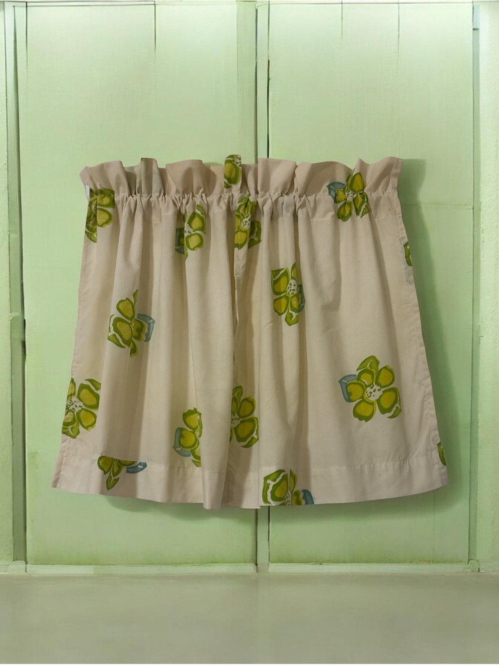 beige green floral bistro curtains 18 length 40 wide handmade 2026
